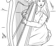 Coloriage Fille joue de la harpe
