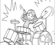 Coloriage Fille mignonne jouant &agrave; la batterie