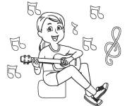 Coloriage Fille musicienne avec note de Musique
