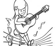 Coloriage Fille tenant son guitare &agrave; motif