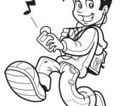 Coloriage Gar&ccedil;on &eacute;coute de la musique aupr&eacute;s MP3