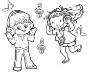 Coloriage Gar&ccedil;on et fille &eacute;coute de la musique