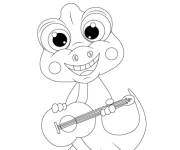 Coloriage Gecko musicien avec son guitare