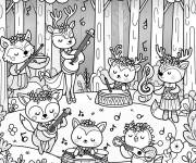 Coloriage Groupe de musique de Cerfs
