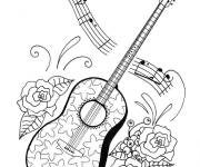 Coloriage Guitare avec des symboles de musique
