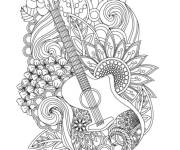 Coloriage Guitare et motifs magique adulte