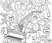 Coloriage Illustration des fleurs tombant sur un piano