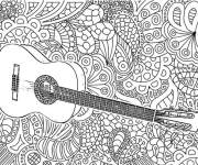 Coloriage Illustration Guitare en motifs adorables