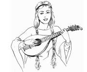 Coloriage Jolie femme joue au luth