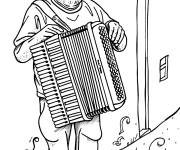 Coloriage Joueur d'accord&eacute;on dans une ruelle