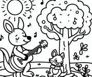 Coloriage kangourou chante avec son ami le chat