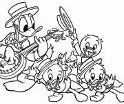 Coloriage La famille de Donald Duck en jouant de la musique