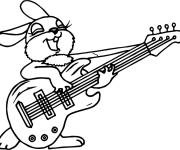Coloriage Lapin chanteur avec une guitare