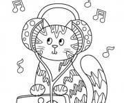 Coloriage Le chat adore &agrave; &eacute;couter la musique