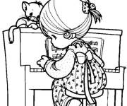 Coloriage Le chat &eacute;coute la pratique du piano