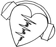 Coloriage Le coeur d'amour &eacute;coutant de la musique
