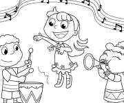 Coloriage Les enfants en chantant et en jouant de la musique
