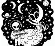 Coloriage Les extraterrestres qui c&eacute;l&egrave;brent la musique