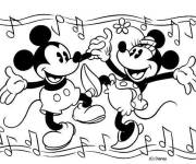 Coloriage Mickey Mouse et Minnie Mouse f&ecirc;tent la musique