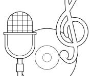 Coloriage Microphone r&eacute;tro, CD et note de musique