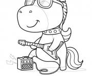 Coloriage Musique licorne avec guitare &eacute;lectrique