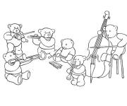 Coloriage Ours en peluche en groupe de musique