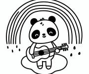 Coloriage Panda avec son guitare