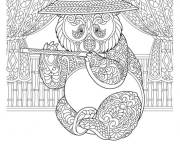 Coloriage Panda jouant de la flute zentangle
