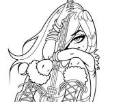 Coloriage Photo d'une fille adorable avec son guitare