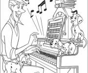 Coloriage Pianiste jouant avec ses chiots