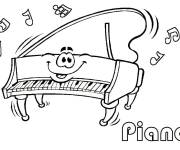 Coloriage Piano avec visage de cartoon