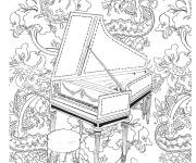 Coloriage Piano en d&eacute;coration florale