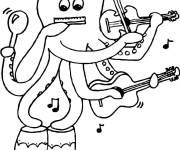 Coloriage Pieuvre jouant aux diff&eacute;rents instruments