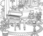 Coloriage Salle de musique avec un piano