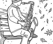 Coloriage Saxophone jazz dans le parc