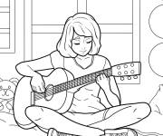 Coloriage Se profiter des belle m&eacute;lodies du guitare
