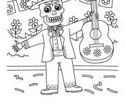 Coloriage Squelette et la f&ecirc;te de la musique