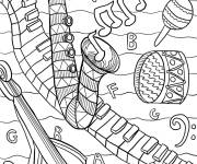 Coloriage Tambourins, trompettes et violons de musique
