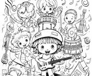 Coloriage Tous les enfants c&eacute;l&egrave;brent journ&eacute;e mondiale de la musique