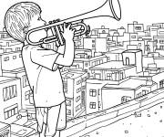 Coloriage Trompette sur le toit