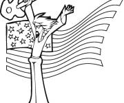 Coloriage Un chateur de Rock avec le drapeau am&eacute;ricain