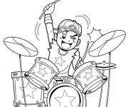 Coloriage Un jeune batteur musique