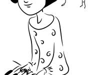 Coloriage Une fille heureuse en touchant les claviers du piano