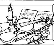 Coloriage Violon avec une fleur et un chandelle