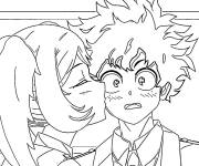 Coloriage Fille embrasse le gar&ccedil;on timide My hero academia