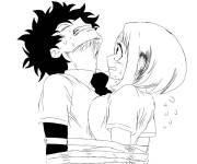 Coloriage Izuku Midoriya et Ochaco Uraraka attach&eacute;s l'un a l'autre