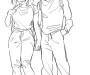 Coloriage Katsuki Bakugou et Uraraka de My hero academia