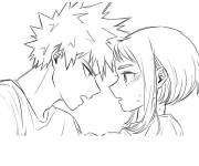 Coloriage Katsuki Bakugou et Uraraka en regardant My hero academia