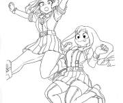Coloriage Les dr&ocirc;les filles Tsuyu Asui et Uraraka de My hero academia