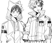 Coloriage Les jeunes guerrier de manga Todoroki et Midoriya